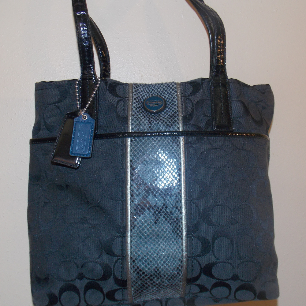 Coach Black Python Stripe Carry Bag
